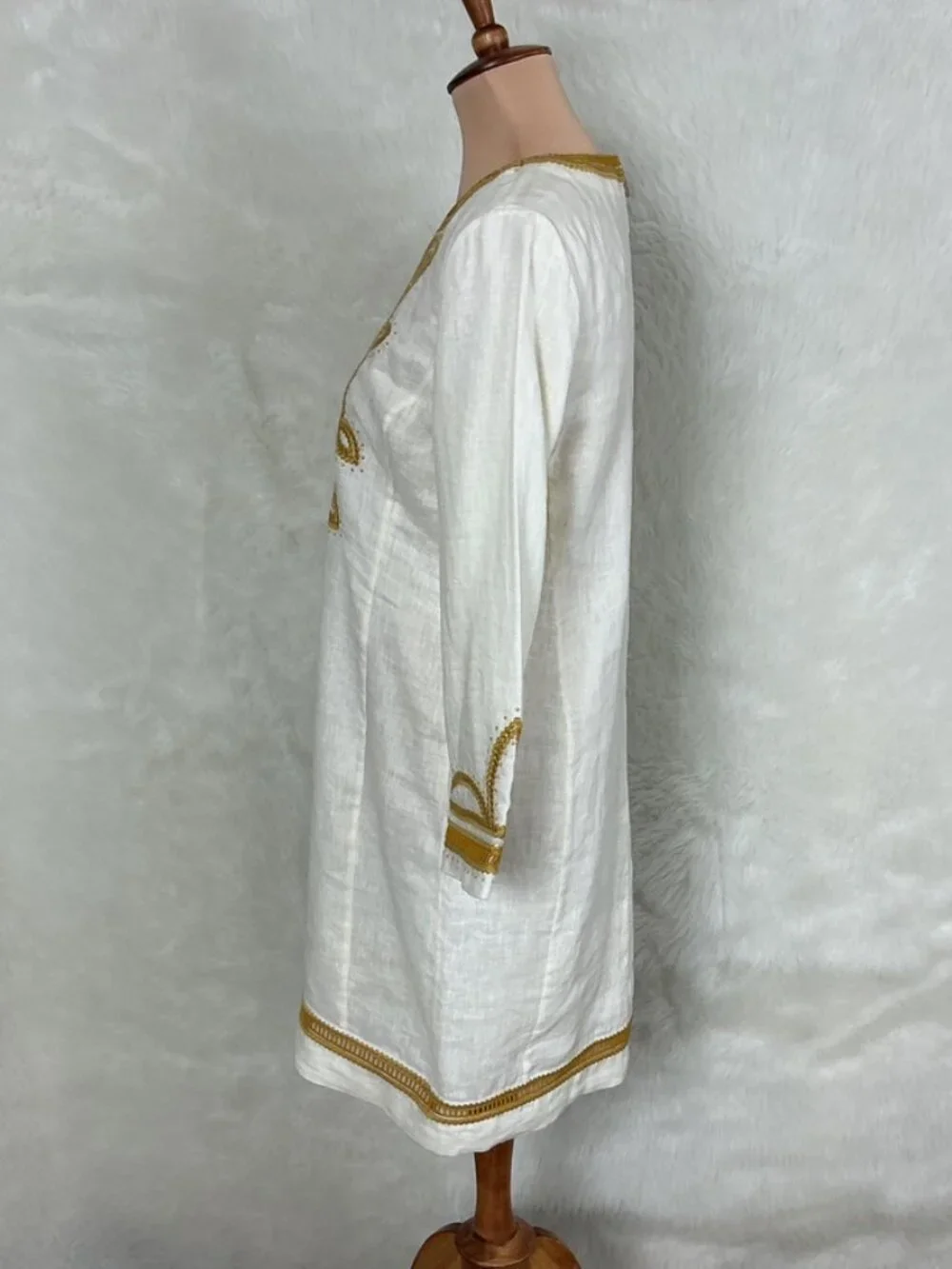 Tory Burch Ivory Yellow Gold Embroidered Linen Caftan Mini Dress Tunic 6